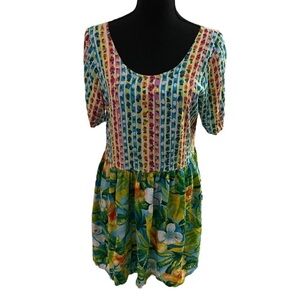 Jams World Short Sleeve Floral Multicolor Dress Large